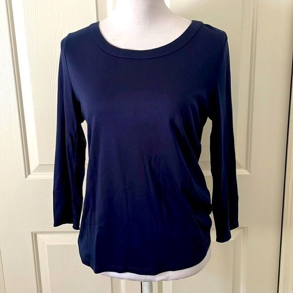 Talbots Black Label Navy Supima Cotton Blend Button Detail Sleeve - Picture 1 of 6